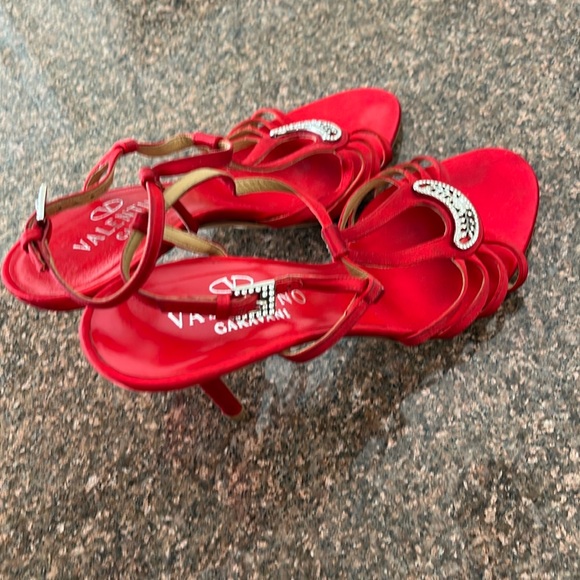 VALENTINO GARAVANI LADIES RED SILVER CRYSTAL HEEL SANDAL-9.5-WEDDING-PARTY-PROM - Picture 8 of 14